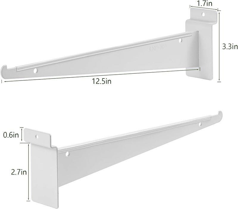 ALISWAT 12Pcs Heavy Duty Slatwall Knife Shelf Bracket, 12 inch Metal Shelf Bracket for Slat Wall, White Slatwall Accessories With Lip, Gridwall Brackets Hooks for Slatwall Panels Shelf Display Home Commercial - Image 2